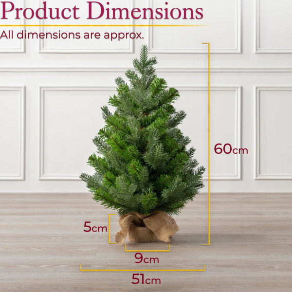 Mini juletræ, lille 2 fod kunstig gran, dekoration af bordplade med vægtet hessian base