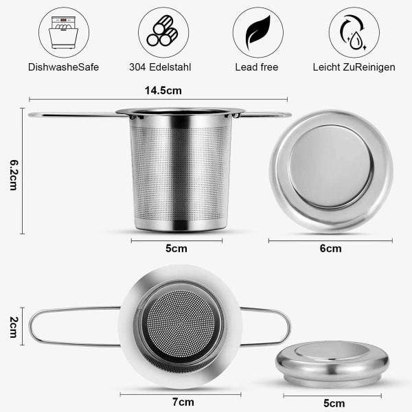 Tefilter, tefilter i rustfrit stål, tefilter, tefilter tefilter med låg, fint hulfilter, foldbar