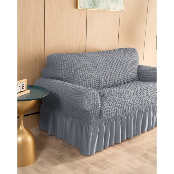 Loveseat Betræk 1 Del til 2-Pude Sofa med Skørt, Holdbar Vaskbar Høj Elastisk Strækbar (2-Sæders, Grå)