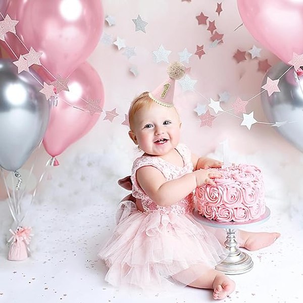 Första födelsedagshatt för bebis - 1-års kalasdekoration för babyshower, 1-års outfit för flicka och pojke, rosa födelsedagshatt