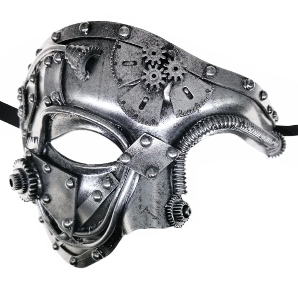 Steampunk Metal Cyborg Venetian Mask, Maskerad Mask För Halloween Kostym Party/Phantom Of The Opera/Mardi Gras Ball Silver