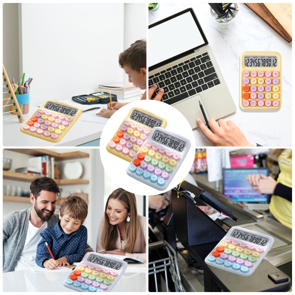 Skrivbordsräknare 2st, färgglad miniräknare med 12 digitala skärmar, standardfunktionsskrivbordsräknare med stora knappar (vit och gul) Yellow,white