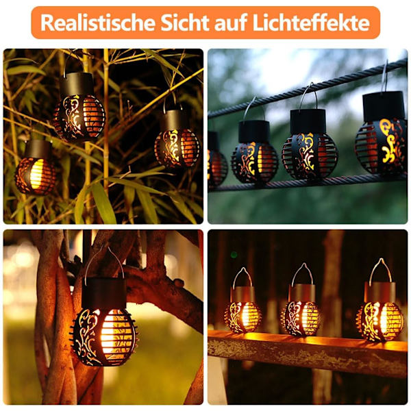 Solcelled flammelampe, utendørs solcellelykt, utendørs hagesolcellelykt, solflammelys, utendørslykter (4 stk)