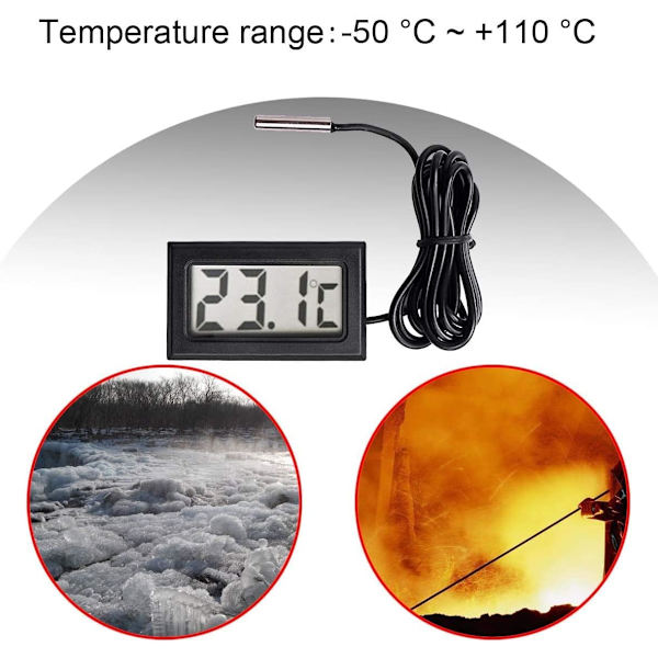 Digitalt LCD-termometer Temperaturmåler Probe Sensor Range -50 Celsius C til +110 Celsius C