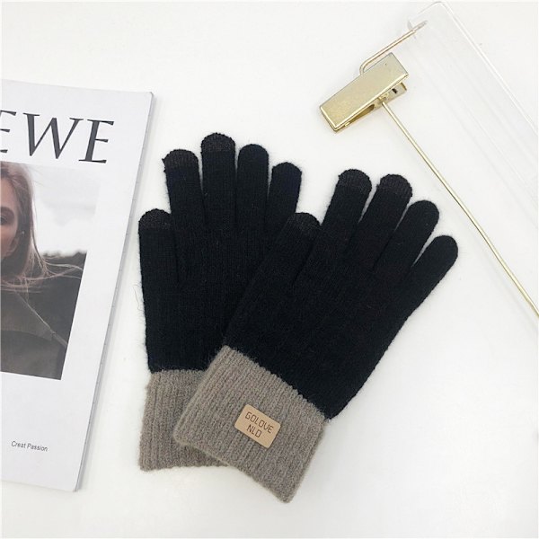 Damehansker Vinter Touch Screen Strikket Varme Hansker, Elastiske Varme Fleece Anti-Skli Arbeidsløpende Hansker for kvinner, Vinterhansker Black