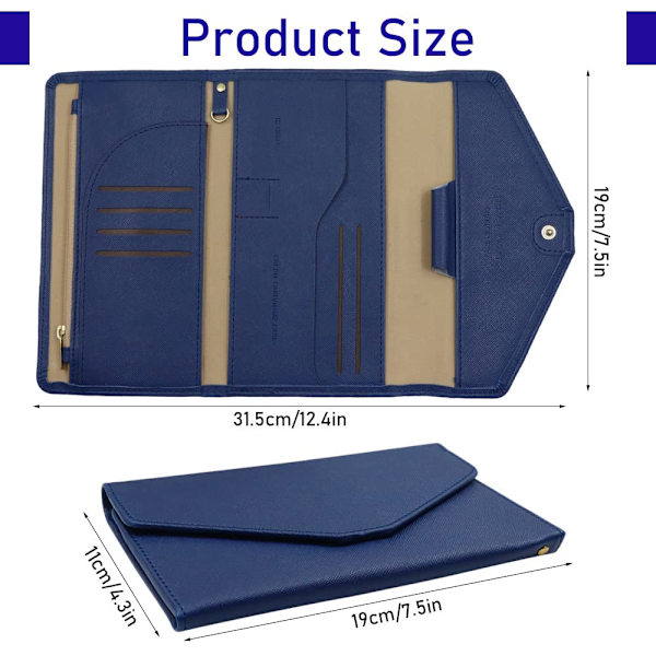 Multifunktionell reseplånbok, RFID-blockerande reseplånbok passfodral, dokumentorganisatör passfodral för pass, kreditkort (mörkblå) Dark Blue