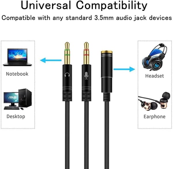 3,5 mm jacksadapter, 3,5 mm hun til 2 dobbelt han jacks lydkabel splitteradapter (2 stk.) Black