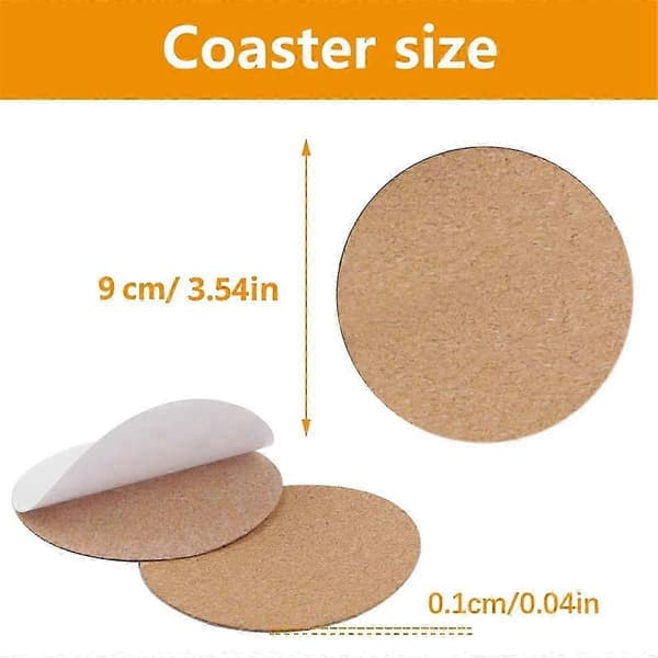 60 stk. selvklæbende kork til coasters bulk, coaster bund selvklæbende, rund coaster bagside wit