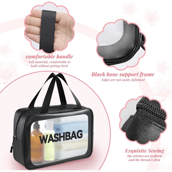 Makeup taske, 3 størrelser (sort) Black
