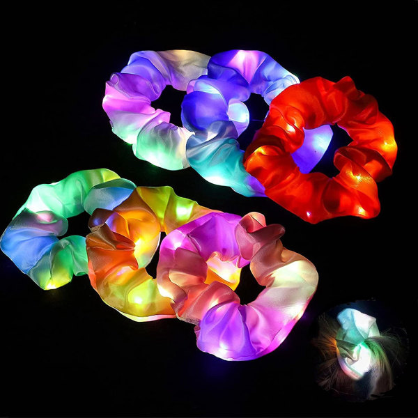 6 st LED-ljus hår Scrunchies, lysande Scrunchy Ponytail Holders, elastiska hårband, flera ljuslägen hårband tillbehör julklapp