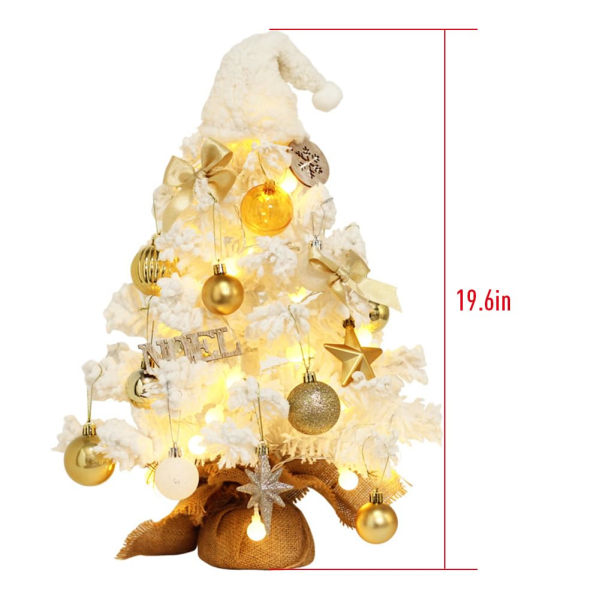 20 tuuman pöytäjoulukuusi LED-valolla, miniatyyri joulukuusi ripustettavilla koristeilla, keinotekoinen DIY-joulukoriste