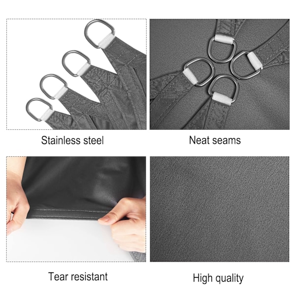 3x4m Rektangulärt Solsegel, Vattentätt, Anti-UV (93% Vattenavvisande), Vindskydd, UV-skydd Polyester för Trädgård, Uteplats, Camping, Grå