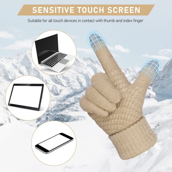 Damvantar Vinter Varma Touchscreen Handskar, Termiska Stickade Mjuka Fleecefodrade Handskar Vinter Texting Handskar Elastisk Manschett Anti-Slip Handskar Beige