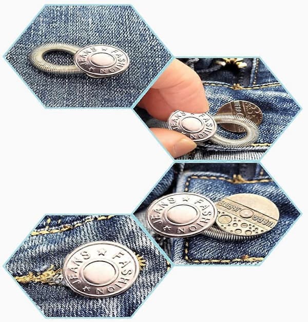 4-pakning Jeansknappforlengere, Elastiske metallforlengere for midje