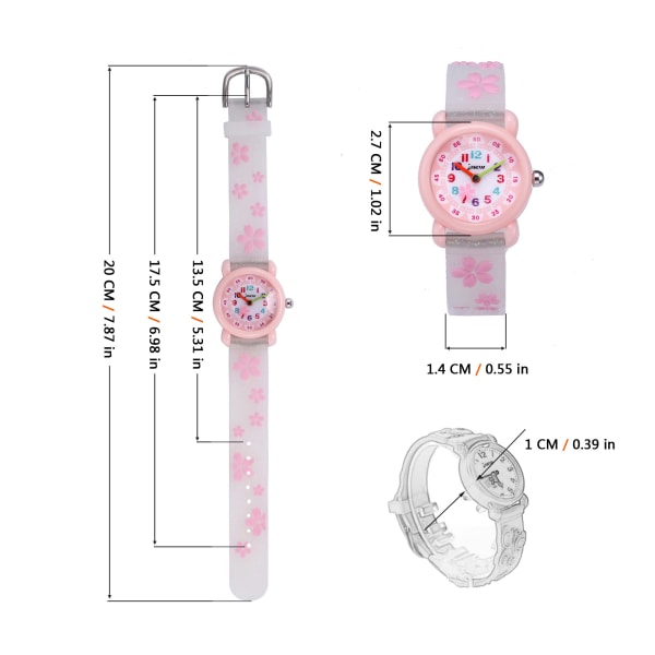 Children's watches for girls aged 3-10 years, analogue quartz watch, cute 3D cartoon children's watch, silicone bracelet, girls watch