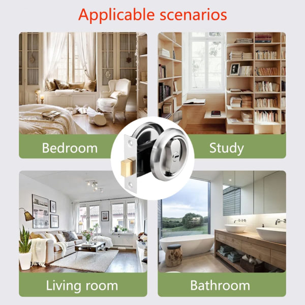 Runt dörrlås, infälld handtagslås, osynligt infällt dörrhandtag med nyckel, dödbultlås för skjutdörr