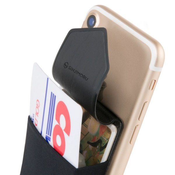 Luottokorttipidike, erittäin ohut tikku Wallet iPhone- ja Android-älypuhelimen case, käyntikorttiteline, luottokorttilompakko, rahaklipsi, musta