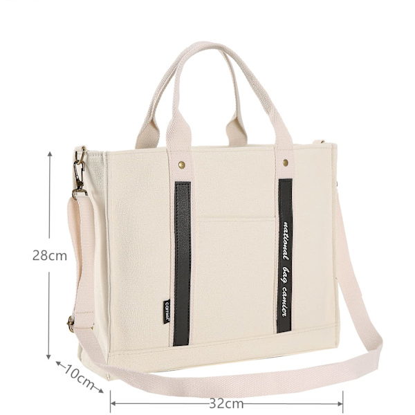 Kangaskassi naisille, rento kangaskassi vetoketjulla ja taskuilla, crossbody-laukku, valkoinen White