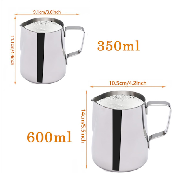 Rostfria espressomjölkkannor, mjölkskummare för espressomaskiner Cappuccino Latte Art Silver, 350 ml