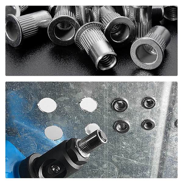 100 stk M6 flate hodede gjengede naglemuttere, rustfritt stål gjengede naglemuttere, gjengede innlegg for plast Mental (12mm*15mm)