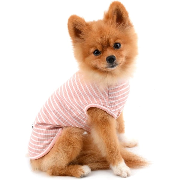 Kläder för små hundar pojke flicka sommar randig valp T-shirt väst andningsbar bomull T-shirt ärmlös Chihuahua Yorkshire, rosa, storlek M M