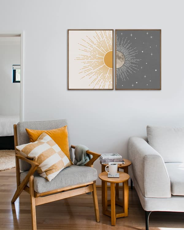 Sol och måne Boho väggdekor, himmelska affischer, moderna tryck i mitten av århundradet för väggkonst, väggdekor för sovrum 30*40cm