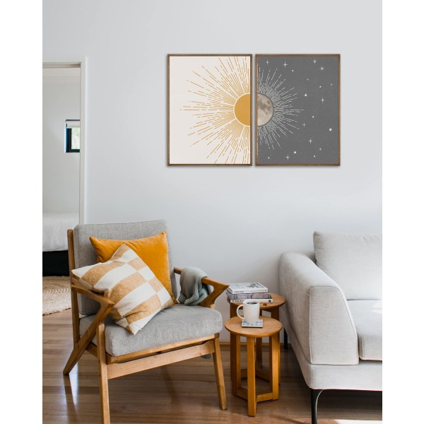 Sol og måne boho veggdekor, himmelske plakater, mid century moderne trykk for veggkunst, veggdekor for soverom 30*40cm