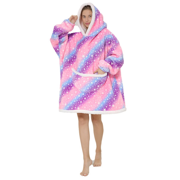 Oversized teppehette - Sherpa fleece bærbart teppe for unisex voksne kvinner menn, fluffy gigantisk komfortabel hettegenser Star