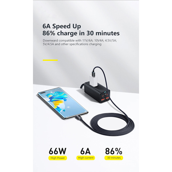 120 W Supernopea PD Type C -latauskaapeli Samsung Xiaomi Huawei -matkapuhelimille, USB C -kaapeli, maksimivirta 6 A