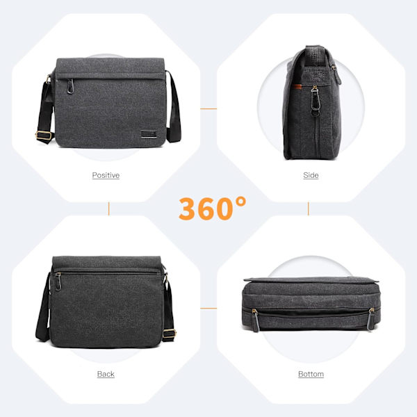 Messenger Bags, Herr Canvas Axelväska Retro Laptop Portfölj med Flera Fack för Skola Resa Affärer, Passar för 13 Tums Laptop（Svart） Black