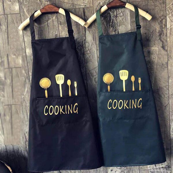 Unisex kokkeforklæde til køkkenet, vandtæt med lommer, forklæder til madlavning, restaurationsarbejde, grill, havearbejde, håndværk, bagning, sort