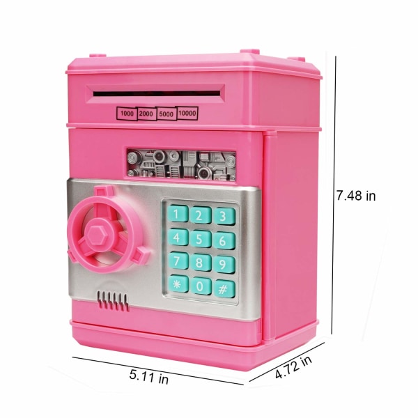 Elektronisk sparegris, Mini ATM Adgangskode Pengebank Kontantmønter sparekasse, tegneserie pengeskabskasse Perfekte legetøjsgaver (Pink) Pink