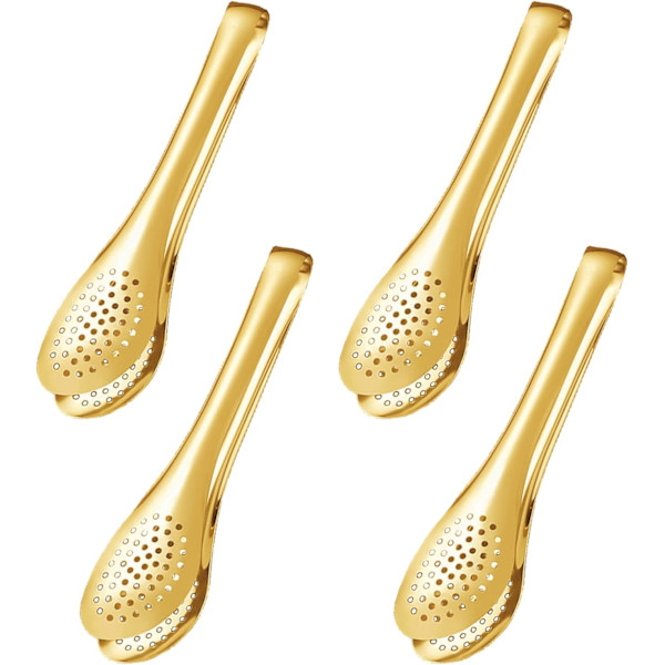 Tång 5 tum rostfritt stål serveringsredskap små tänger för aptitretare socker tänger istänger teservis set om 4 (5 tum guld)