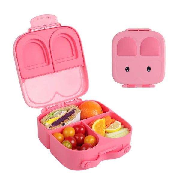 Matboks for barn, Rosa Bento-boks lunsjboks med 4 rom, egnet for mikrobølgeovn og oppvaskmaskin