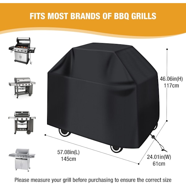 Grillovertræk, Udendørs BBQ Beskyttende Presenning, Vandtæt Plancha Betræk, UV-beskyttelse, Vindtæt, Støvtæt (147x61x117cm Sort)