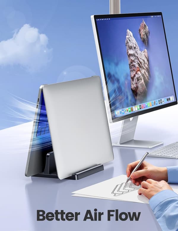 1 stk. Vertikal Laptop Stand Holder Plast Justerbar Desktop Notebook Dock Pladsbesparende 3 i 1 (sort)