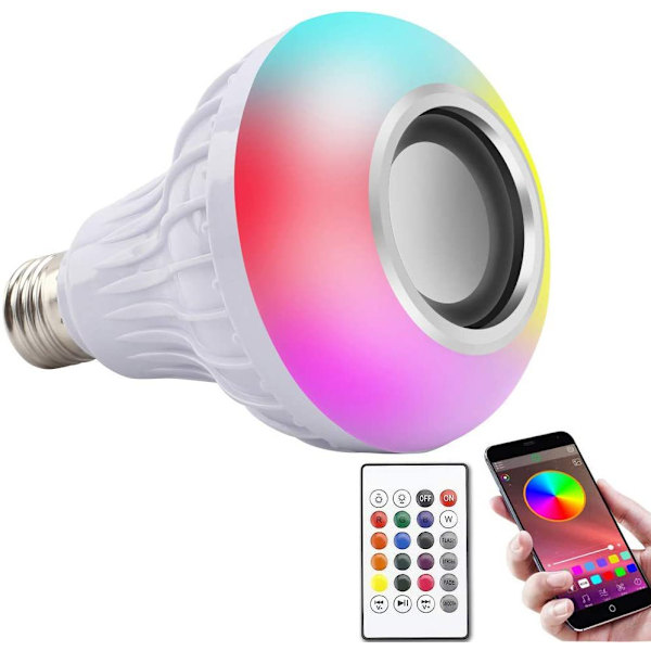 E27 12W RGB LED -lamppu Bluetooth -yhteydellä, langaton värivalo, musiikinlukulamppu kaukosäätimellä