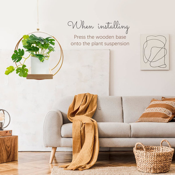 Hängande planter med träbas, Macrame hängande växtkruka, Dekorativ blomkrukahållare, Växt hängande kruka för vägg, fönster, Boho heminredning gold