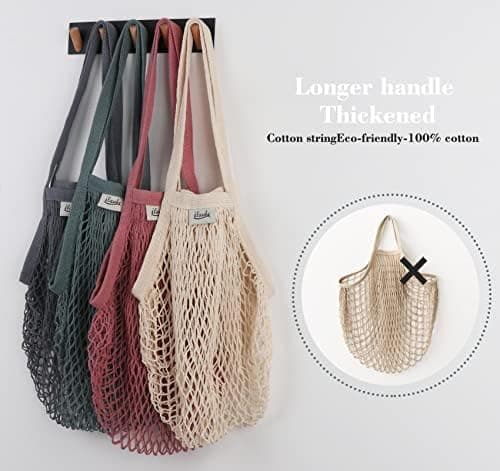 Handlepose for handlenett - Gjenbrukbar handlepose i bomull Grey+Green+Pink+White*2
