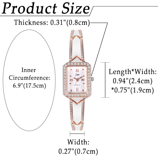 Elegant damklocka Analog kvartsur Armbandsur Dam strass rektangulära romerska siffror Spänne klocka med metallarmband Roséguld/Silver