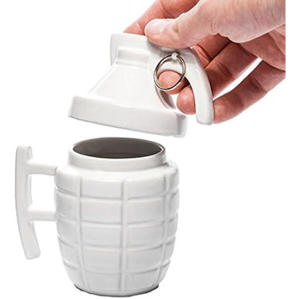 Morsom Granat Krus - Frokostkopp, Kaffe og Te i Keramikk - Kopp i Form av en Granat med Deksel - Original og Morsom Gaveidé (Hvit) White