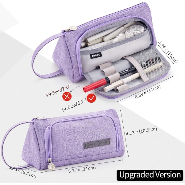 Big Capacity Pencil Case Large Pencil Pen Pouch Bag High Storage Case Middle School College Office Organizer for Student Teens Girls Adults Purple