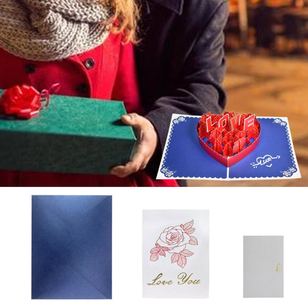 Valentinsdag lykønskningskort 3D Rose gaveæske Blomstergavekort til kærlighedsfejring Mindeværdigt øjeblik for kæresten Udsøgt håndværk