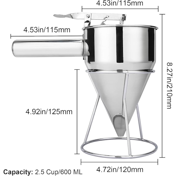Pankakebatter Dispenser, Rustfritt Stål Traktkake Dispenser med Stativ, Liten