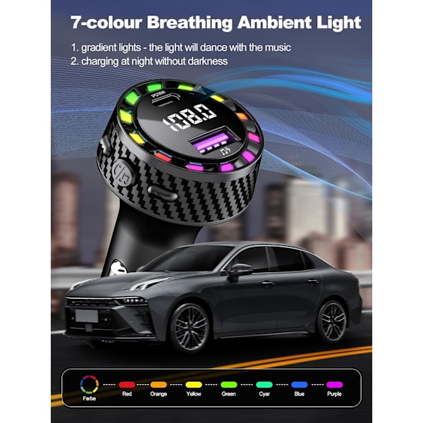 PRMHOOT Handsfree Bluetooth för Bil, 30W FM-sändare Bluetooth Handsfree Samtal i Bil, Stödjer USB-Disk