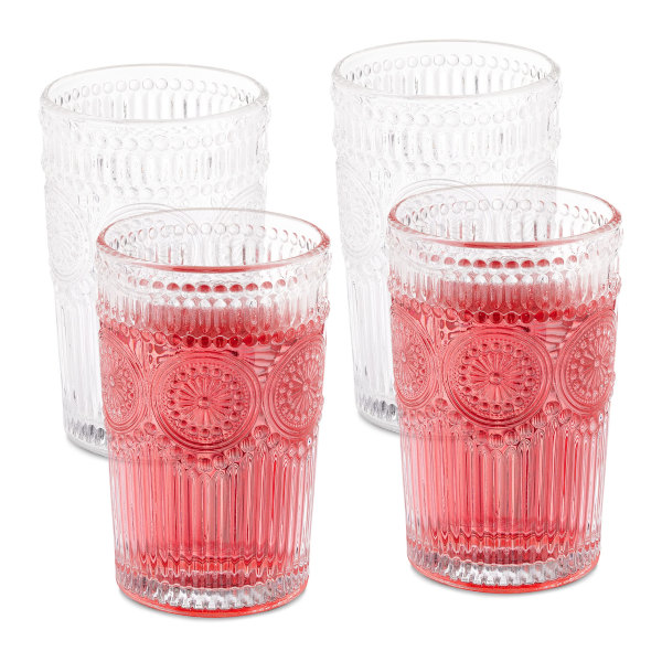 Drikkeglass, sett med 2, 380 ml, vintage glass vann, juice, brus, tåler oppvaskmaskin, vannglass, gjennomsiktig, 13 x 8 cm