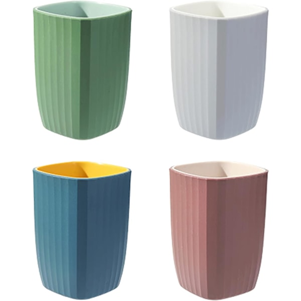 4 stk. Tumblerkopp Tannbørstekopp 300ml, Tannbørsteoppbevaringsboks, Miljøvennlig Plastdrikkkopp, Blå+Fuchsia+Grønn+Offwhite