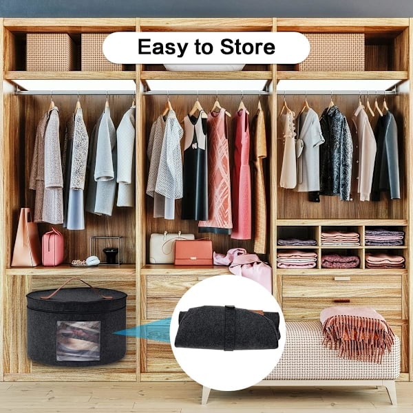 Oppbevaringsboks for hatter med lokk, 17 tommer diameter Pop Up Hat Boxes, sammenleggbar reisehatt Dark gray