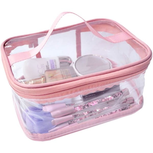 Toalettväska Makeup Kosmetisk genomskinlig väska Bärbar Vattentät Transparent Resor Stor förvaring- Rosa Pink
