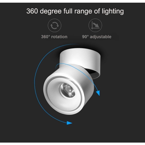 Sisätilojen 12 W:n LED-valonheitin, 360° säädettävä kattovalaisin (valkoinen-3000K) [Energiatehokkuusluokka A+]